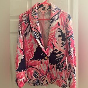 Lilly Pulitzer Pink Blue Blazer Tropical large womens
